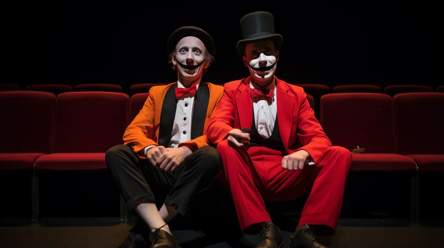 Deux comédiens du spectacle clown dans la salle du public