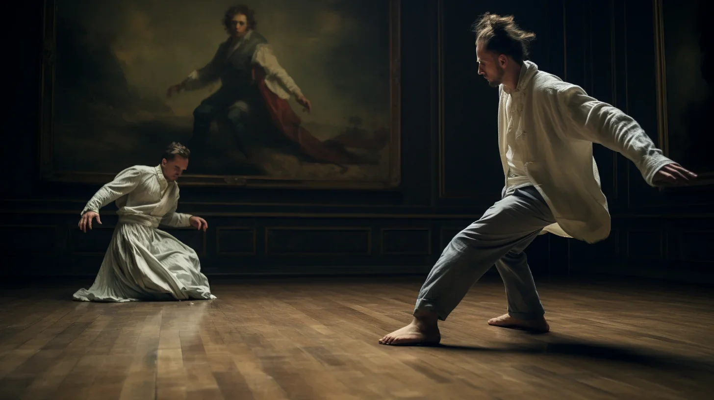 Artiste en pleine performance de mime dans la salle de répétition