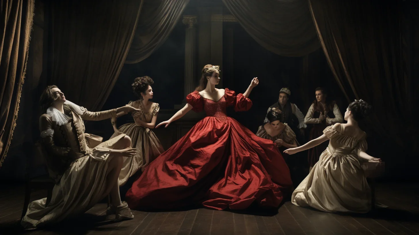 Acteurs en costumes sur la scène du spectacle