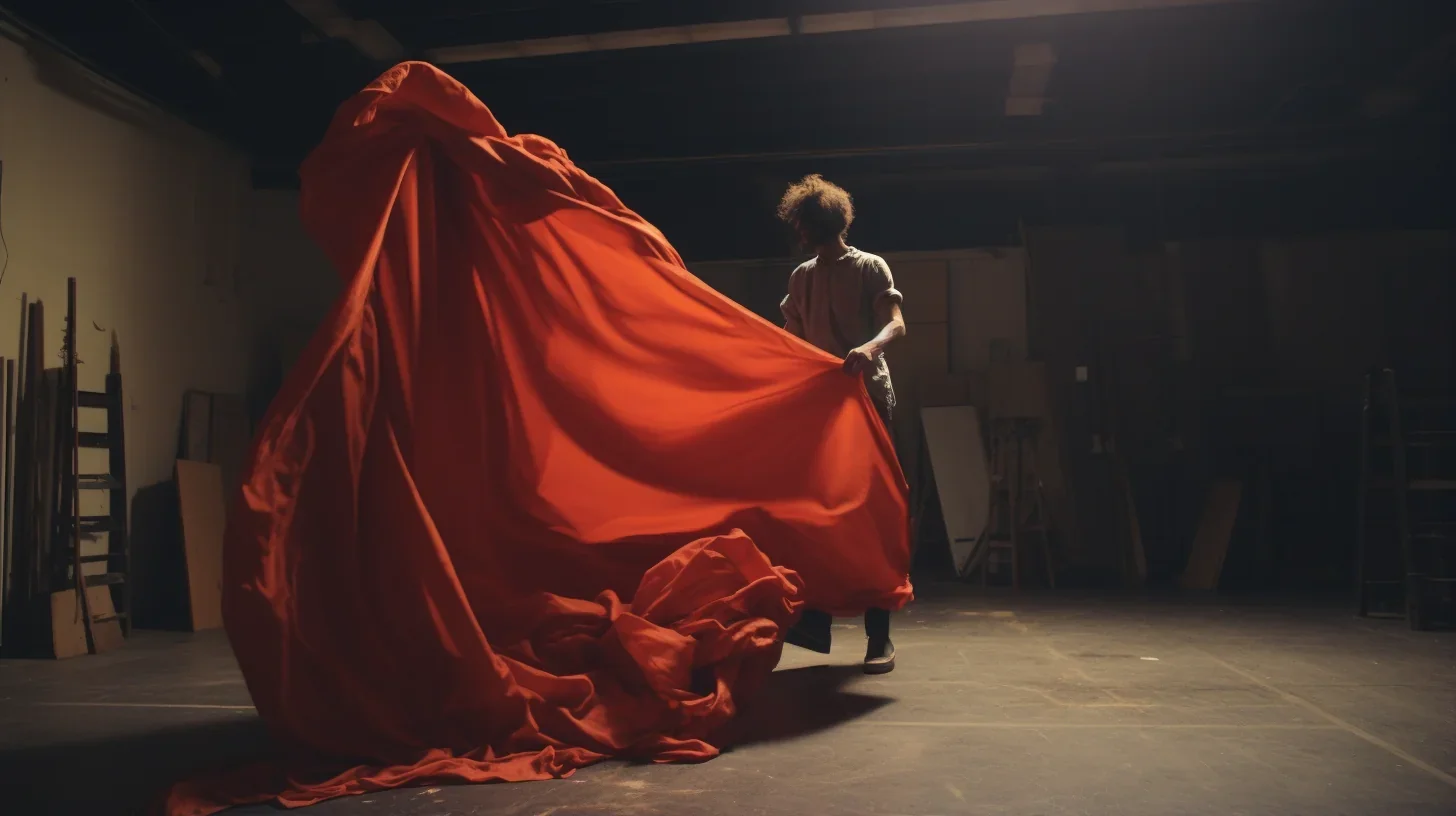Décor spectaculaire en tissu rouge pour le spectacle