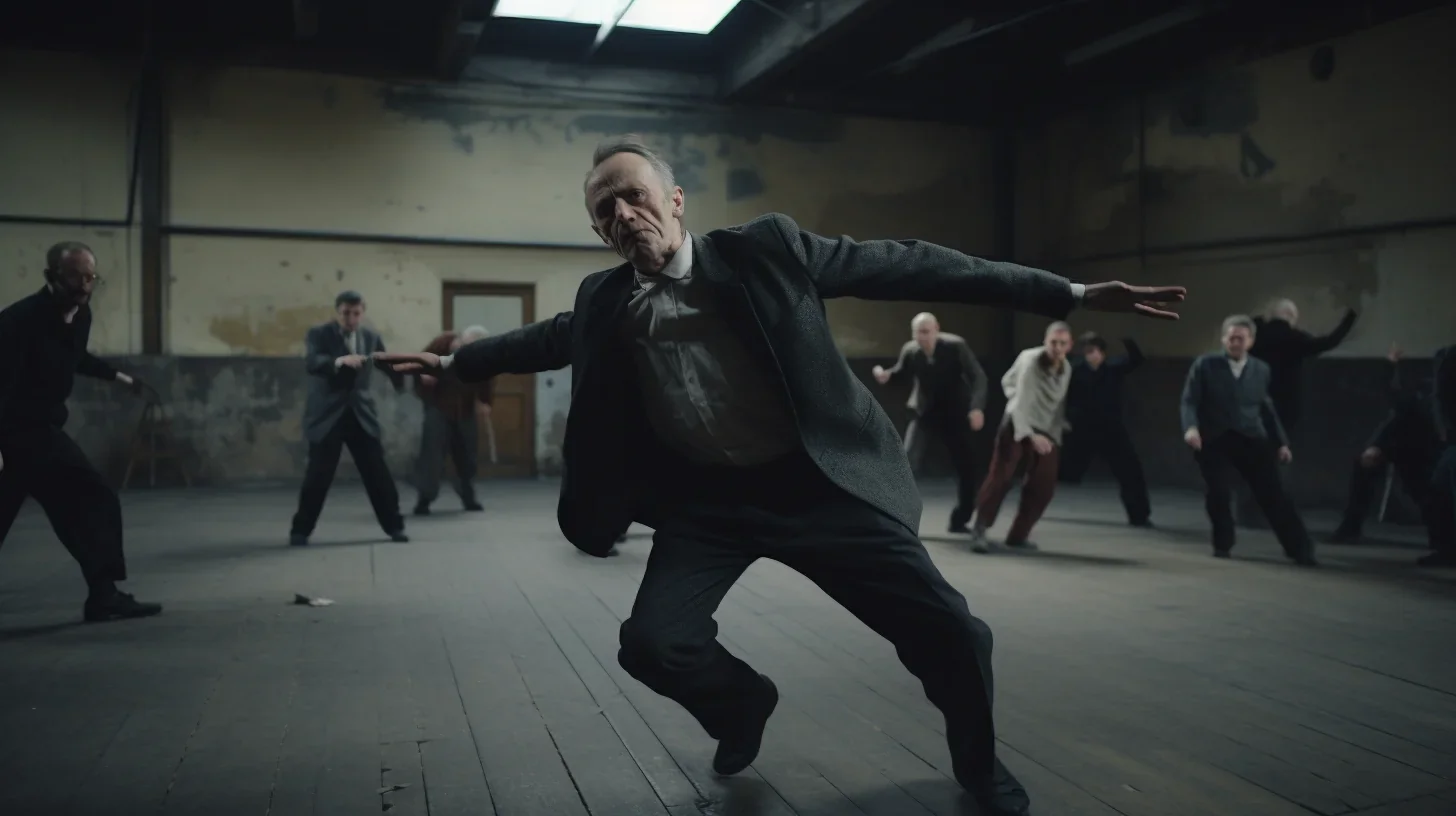 Participants d'un atelier de théâtre en pleine répétition en groupe en salle