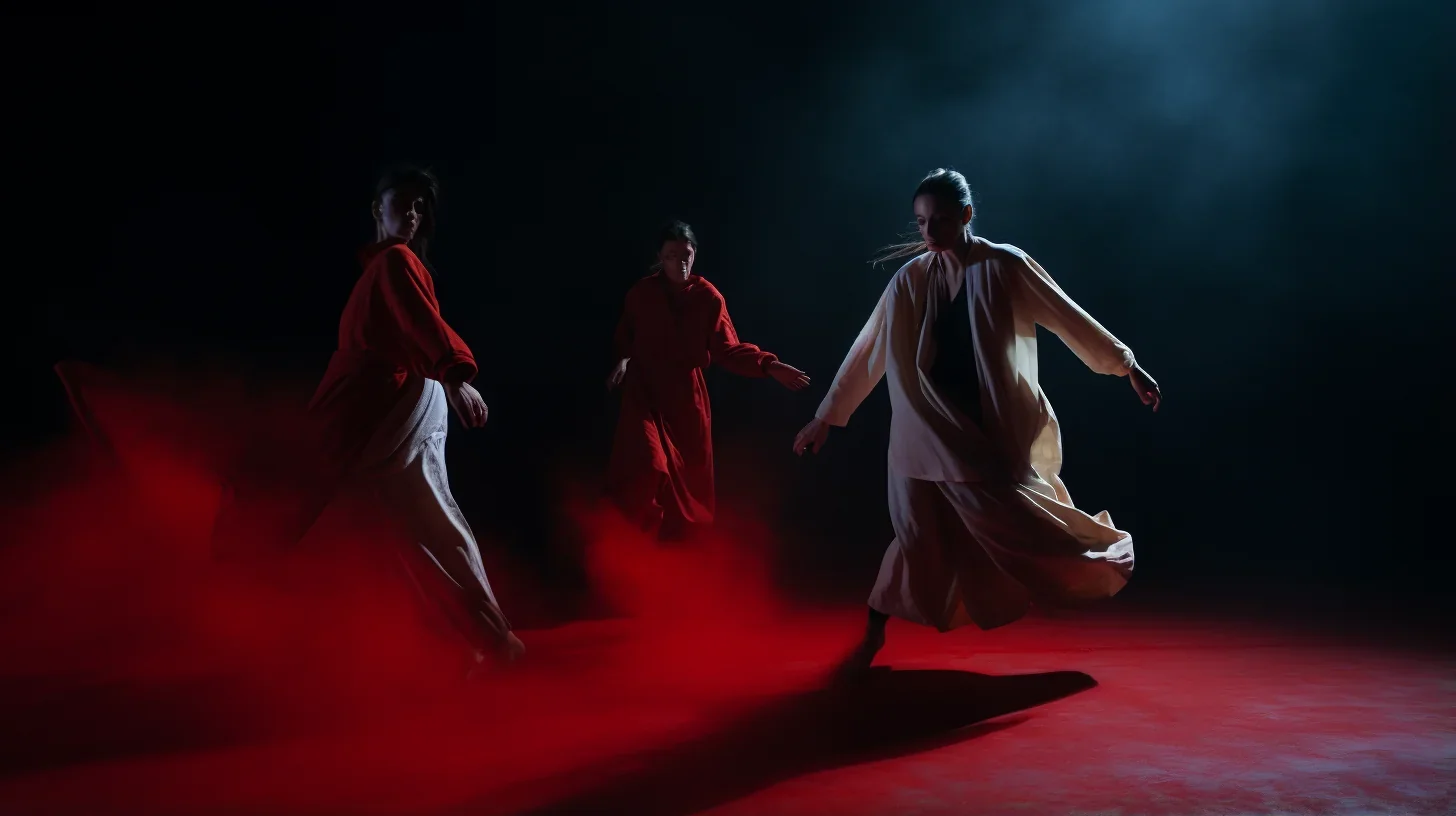 Effets de lumière et de fumée sur scène avec le groupe d'acteurs