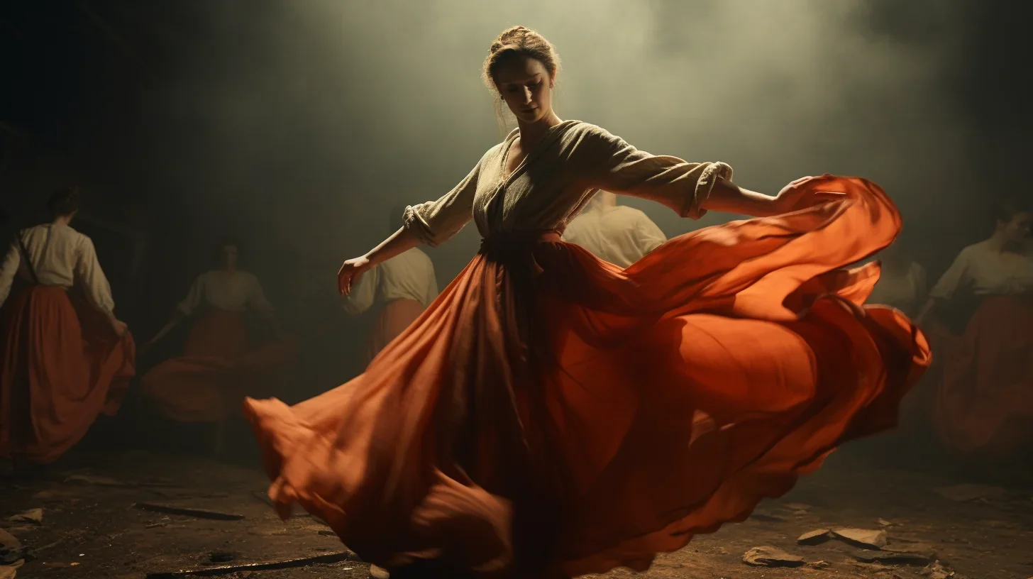 Actrice en train d'essayer une robe pour sa performance théâtrale