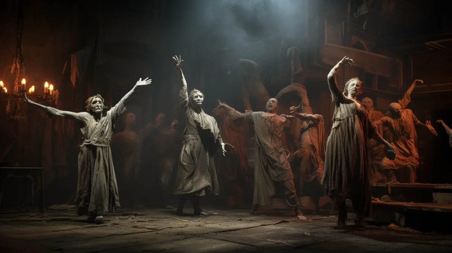 Acteurs interprétant une scène de performance théâtrale sur un thème spécifique