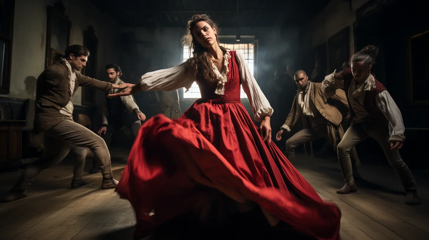 Acteurs jouant une scène d'amour passionnée sur scène