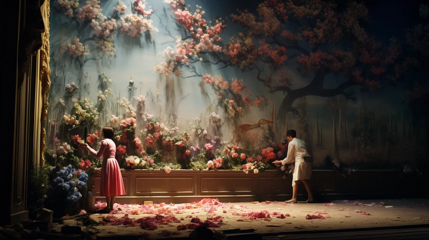 Image d'une scène de théâtre en pleine action avec une magnifique décoration
