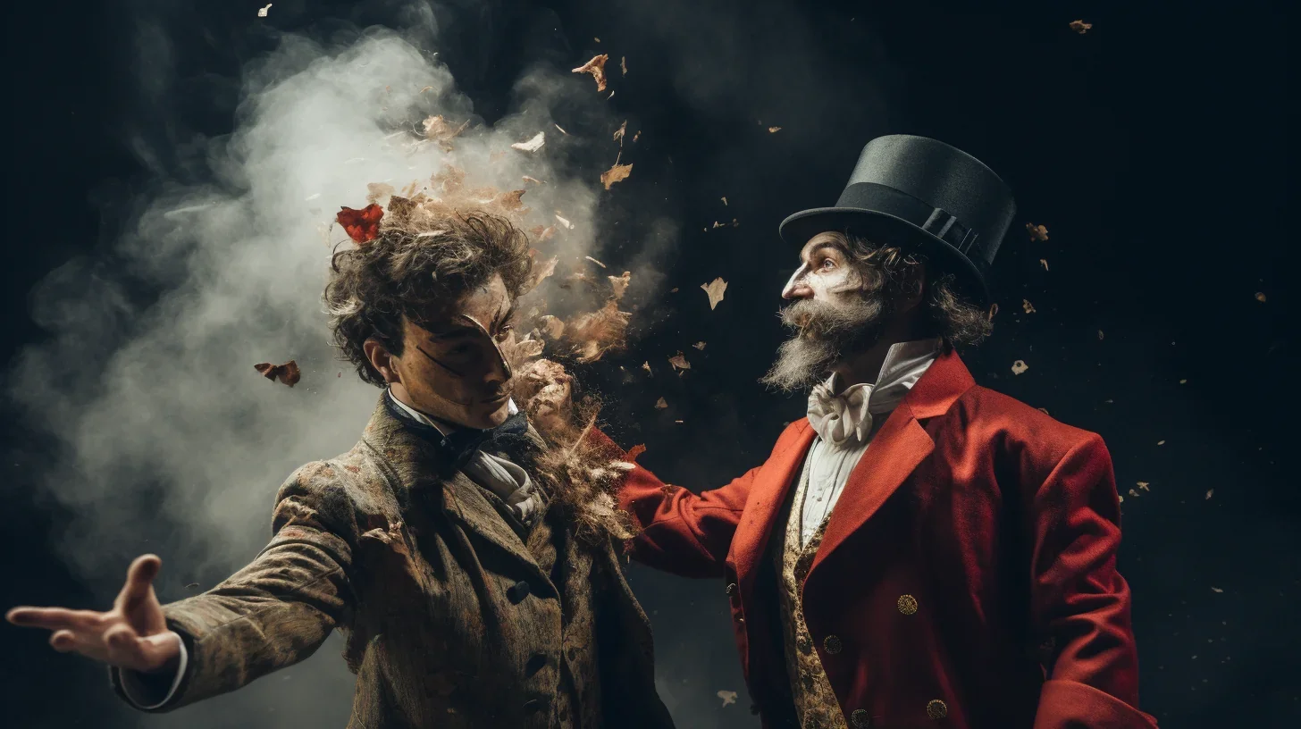 Image d'une pièce à deux personnages drôle et comique