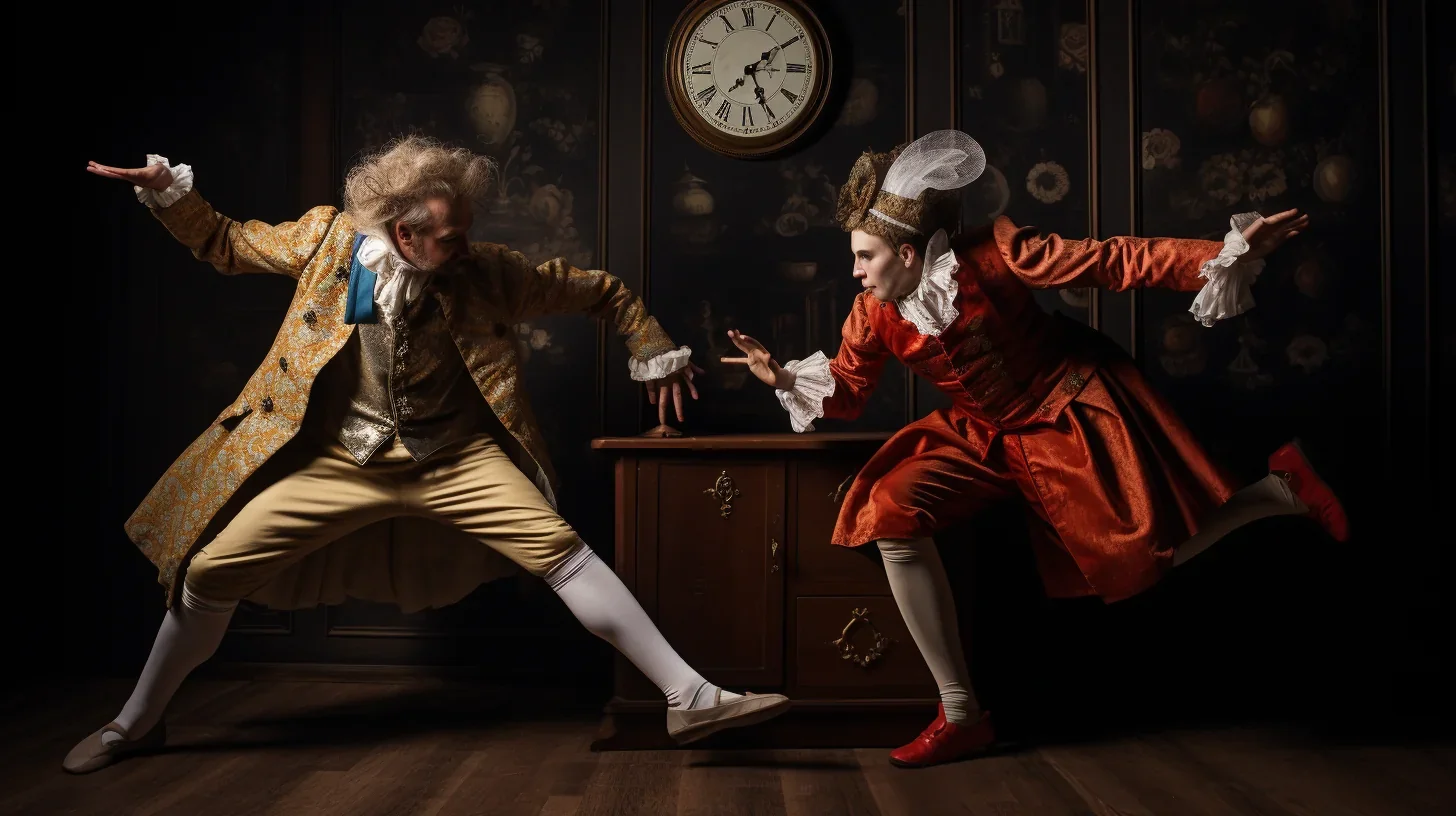 Image d'une pièce de théâtre à deux personnages avec une danse passionnée
