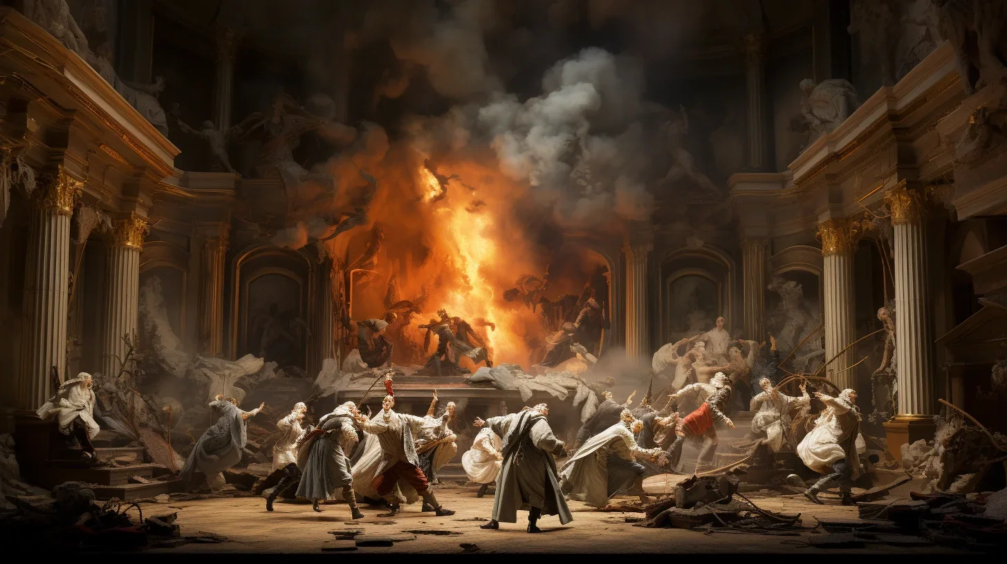 Scène du spectacle avec effets scéniques impressionnants