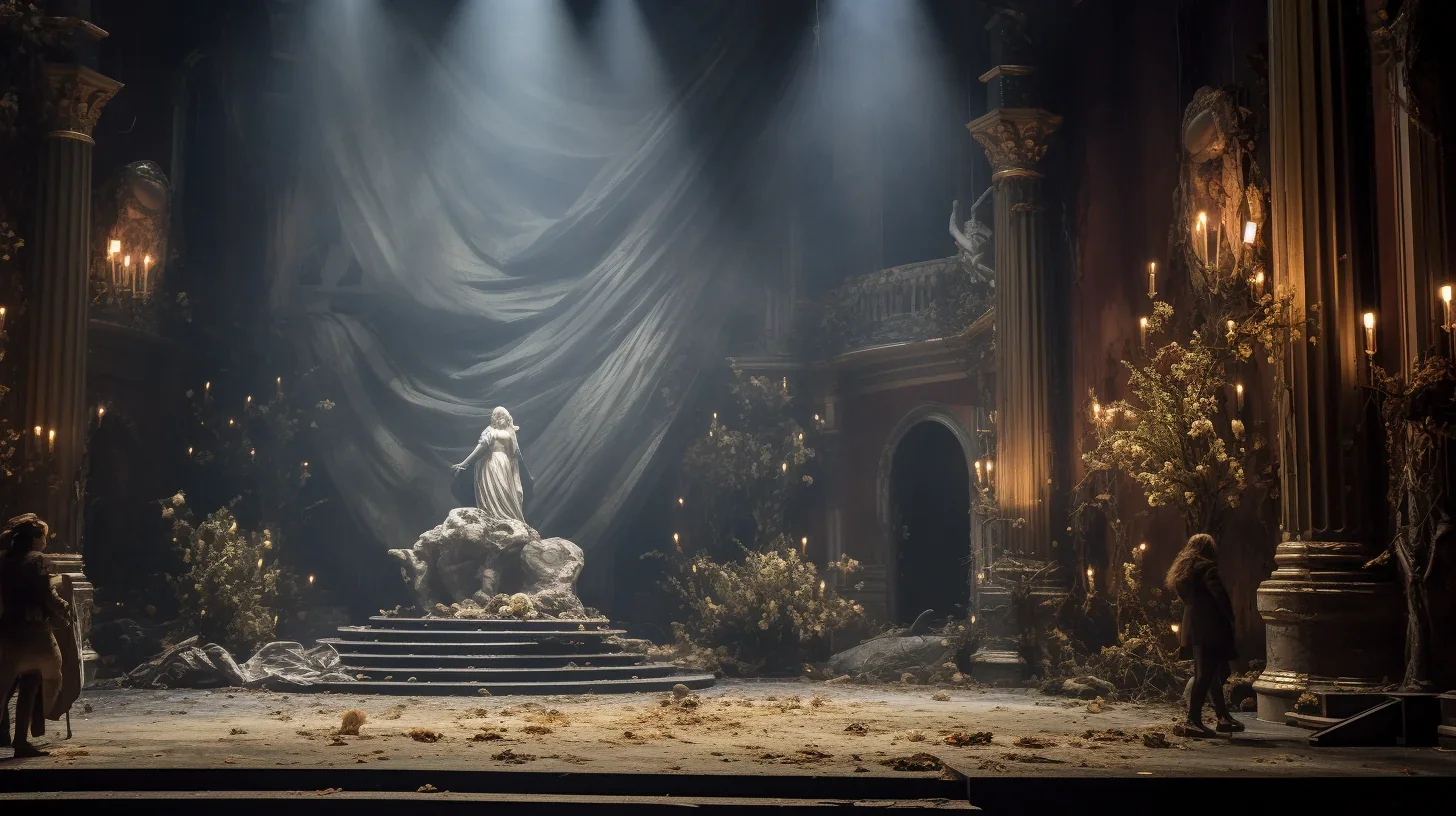 Vérification méticuleuse du décor de scène par l'équipe technique avant le début du spectacle