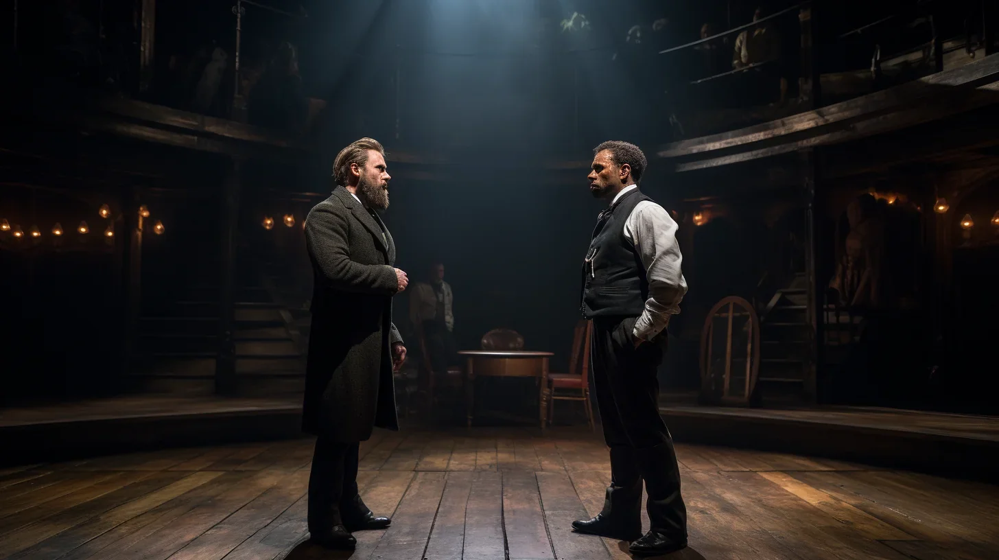 Image illustrant deux acteurs en plein duel artistique, face à face sur scène