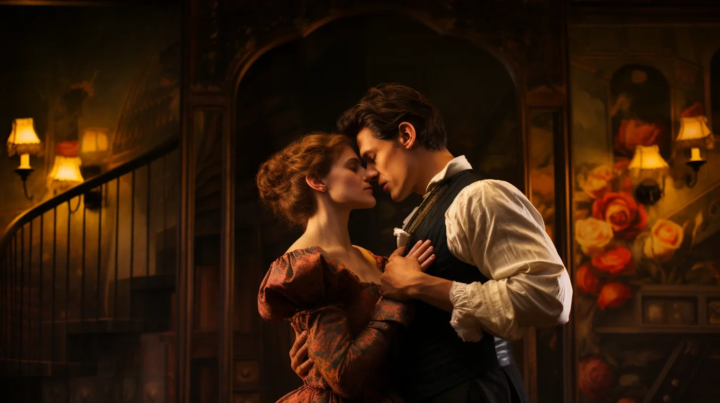 Deux acteurs sur scène, plongés dans leurs rôles, captivent le public lors d'une performance magique