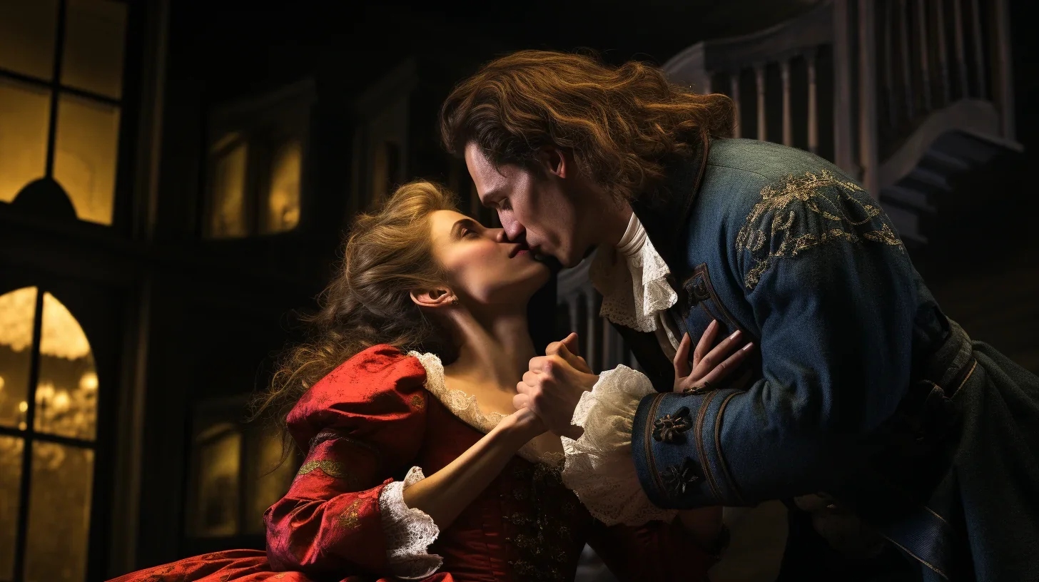 eux acteurs interprétant des rôles avec passion sur scène, exprimant une gamme d'émotions