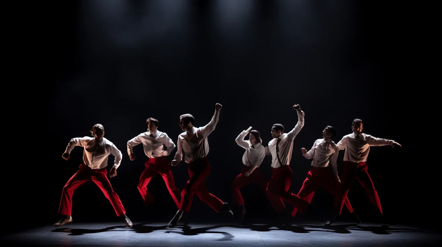 Image mettant en avant l'énergie et la créativité des comédiens pendant une représentation théâtrale dynamique