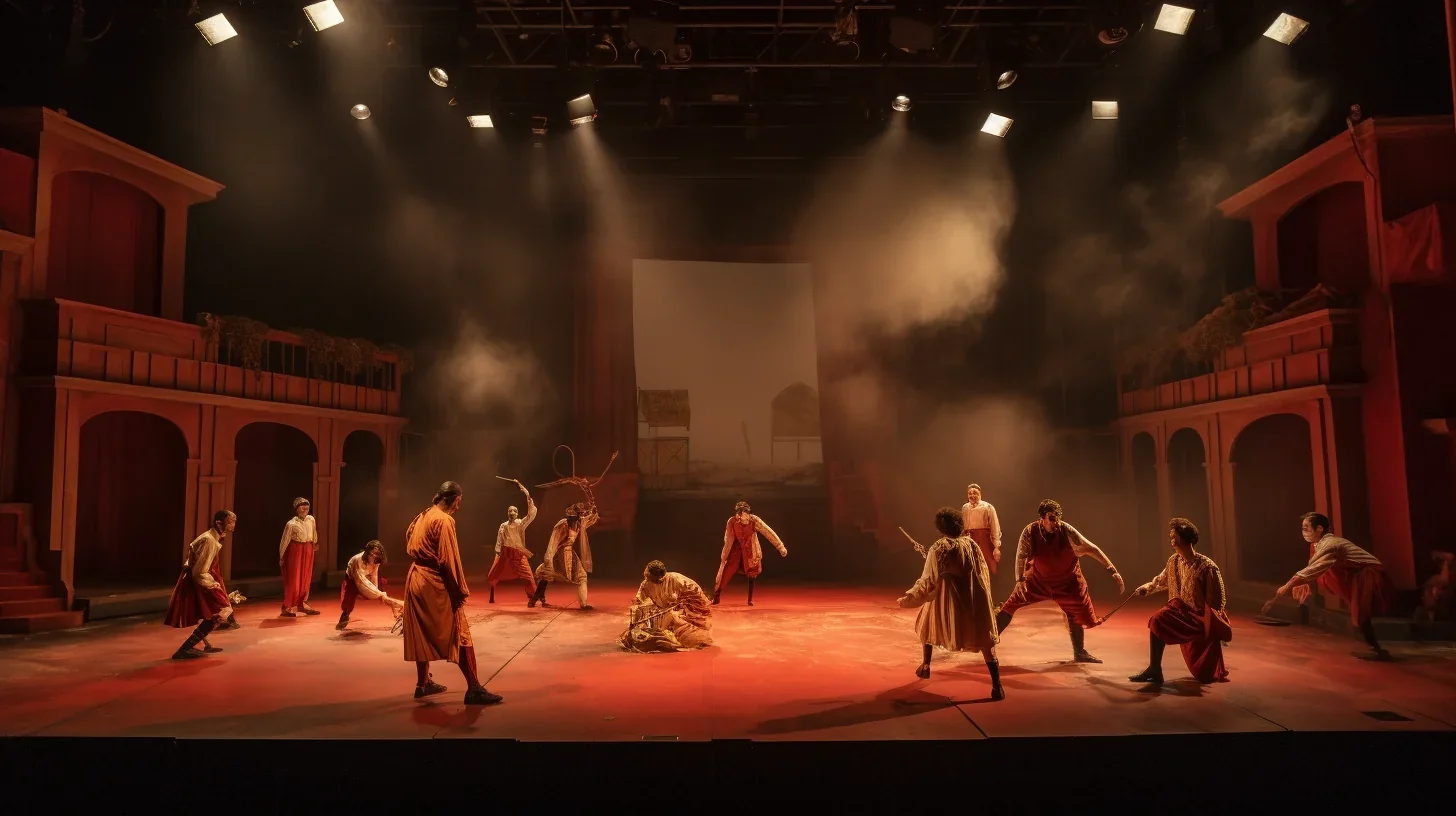 Capture visuelle de moments hilarants, incarnant l'essence comique d'une pièce de théâtre divertissante