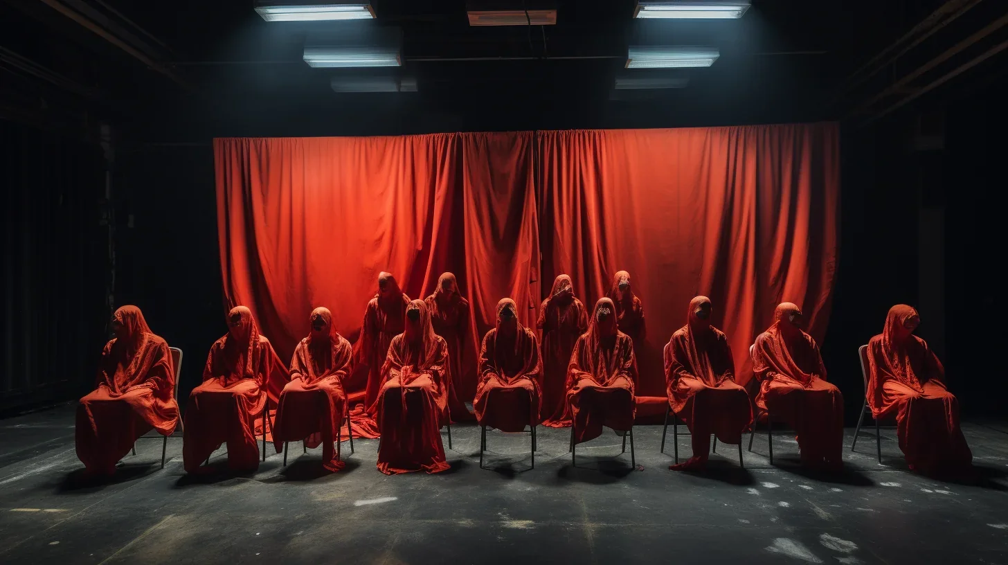 Scène vivante d'un spectacle comique, où l'humour fuse, les visages rayonnent de rire et l'atmosphère est électrique.