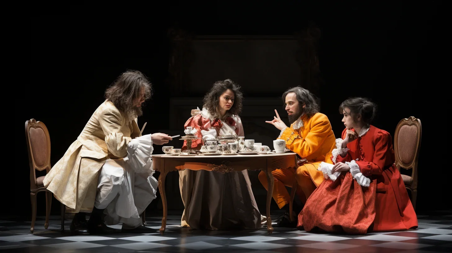 Représentation visuelle d'une scène de théâtre par Molière