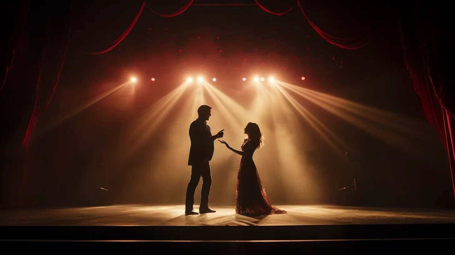 Image capturant la dynamique du spectacle final d'un atelier de théâtre avec les acteurs en action