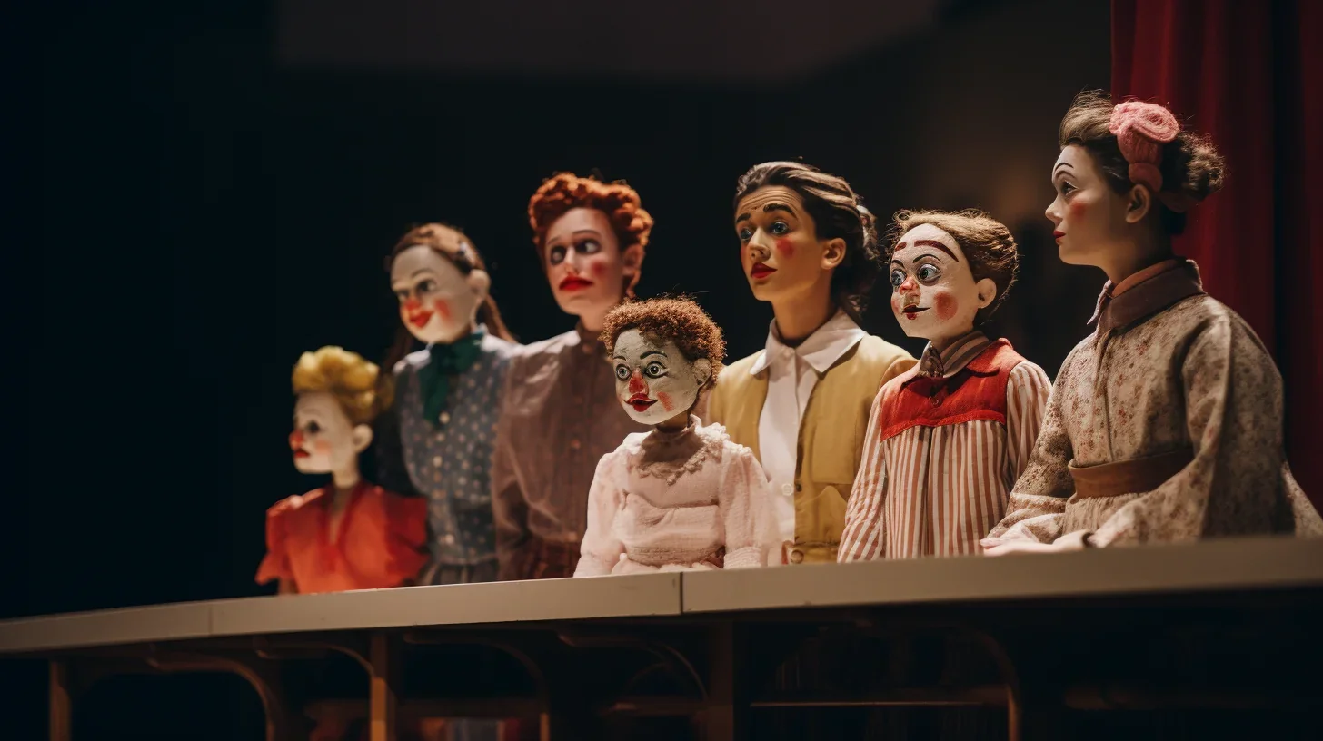 Enfants jouant une scène théâtrale, costumés et maquillés lors d'un atelier créatif