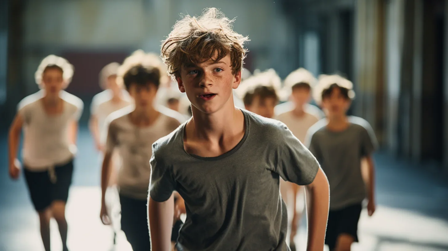 Enfants et ados (10-14 ans) pratiquent le théâtre lors d'un atelier scénique