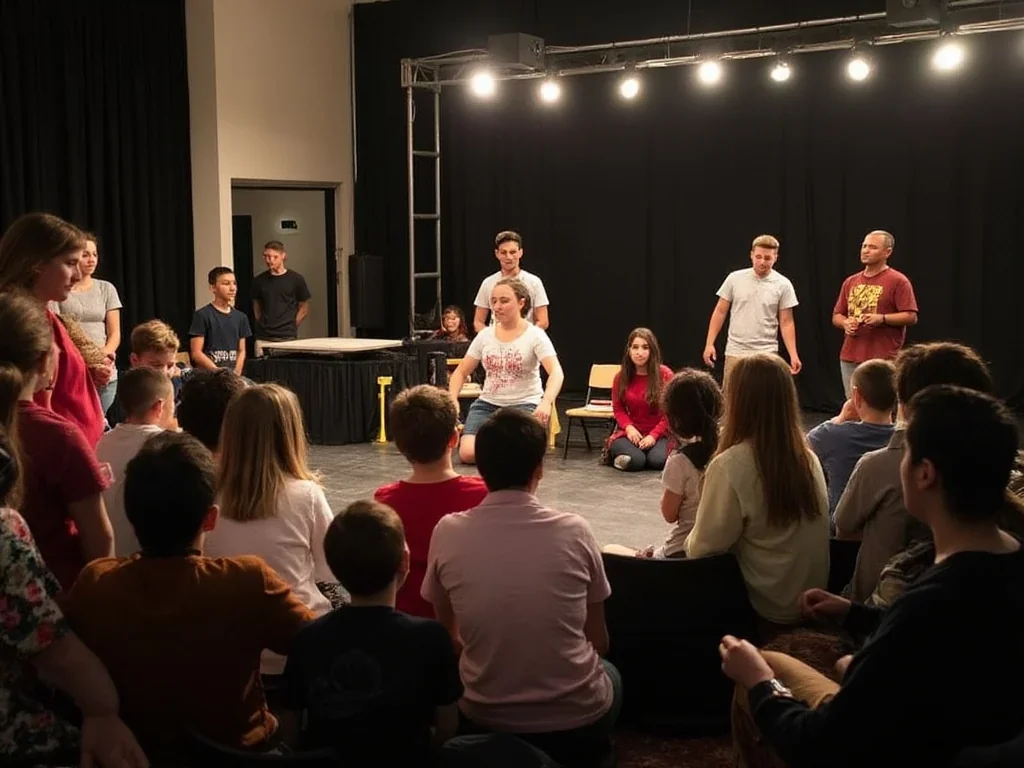 Participants s'engageant dans des exercices pendant un atelier de théâtre.