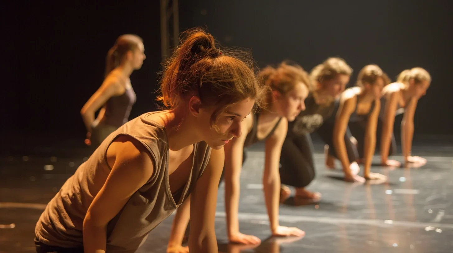 Image de jeunes artistes sur scène effectuant des exercices de théâtre