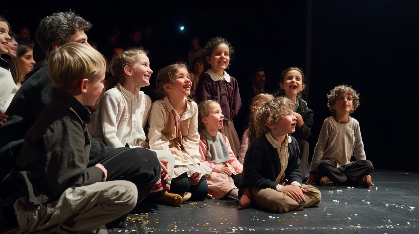 Famille se préparant pour une représentation théâtrale à la maison