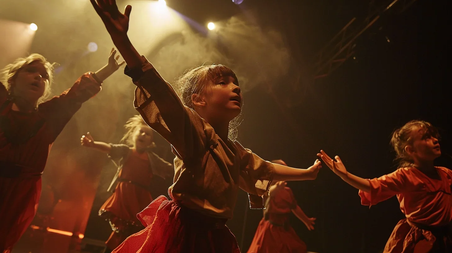 Groupe d'acteurs absorbés dans un atelier théâtral animé