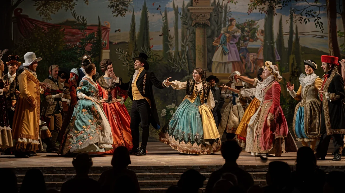 Illustration d'une scène animée de la Commedia dell'arte