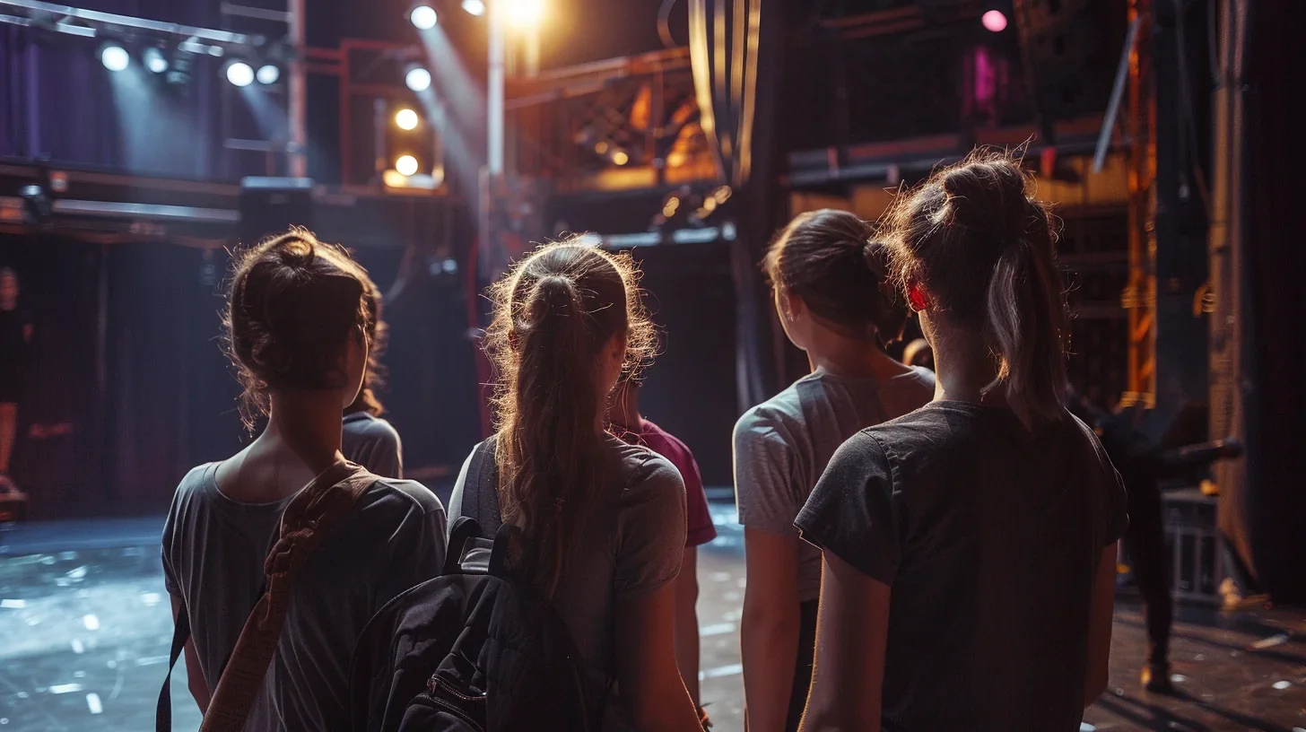 Groupe d'adolescents passionnés participant à un atelier théâtral animé