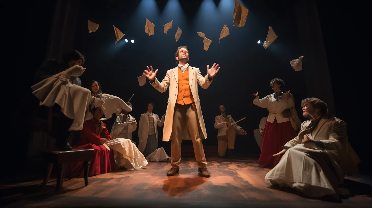 Scène humoristique dynamique avec des artistes en plein fou rire