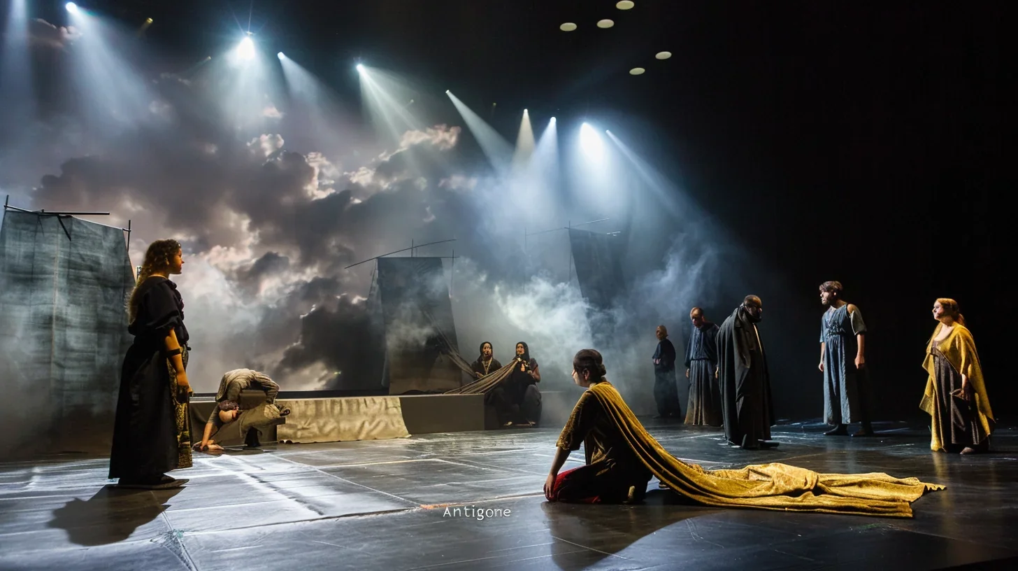 Moment dramatique extrait de la représentation théâtrale d'Antigone