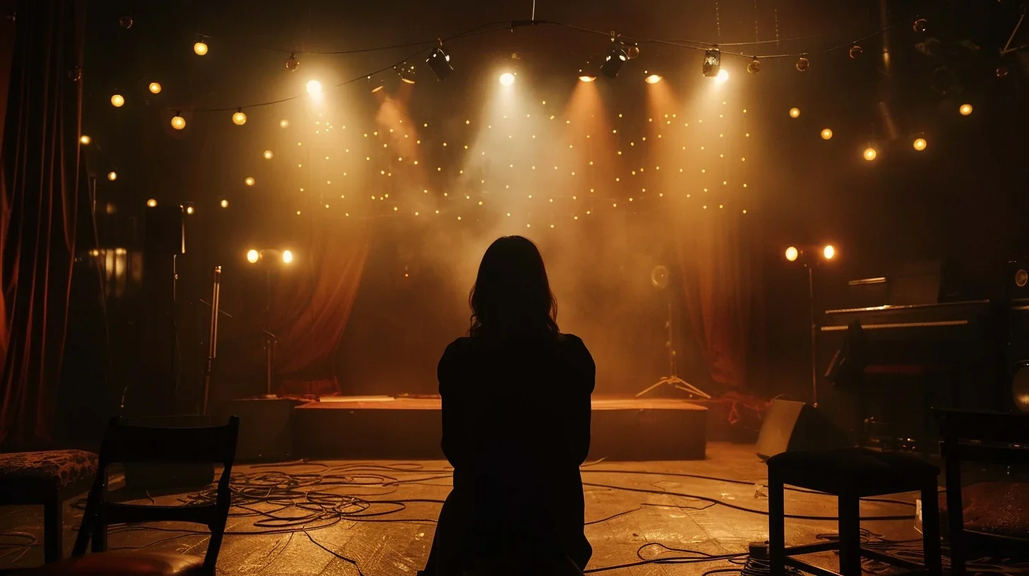 Répétition intense du monologue d'une actrice sur scène