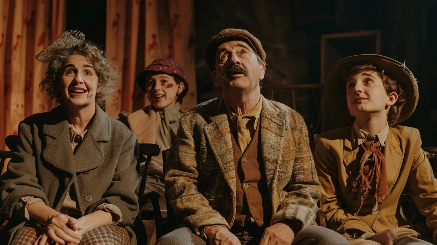 Famille en train de se préparer pour leur spectacle