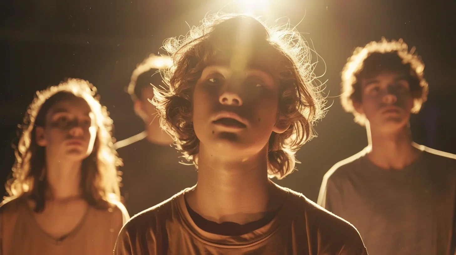 Image représentant des jeunes artistes s'entraînant dans la salle de répétition