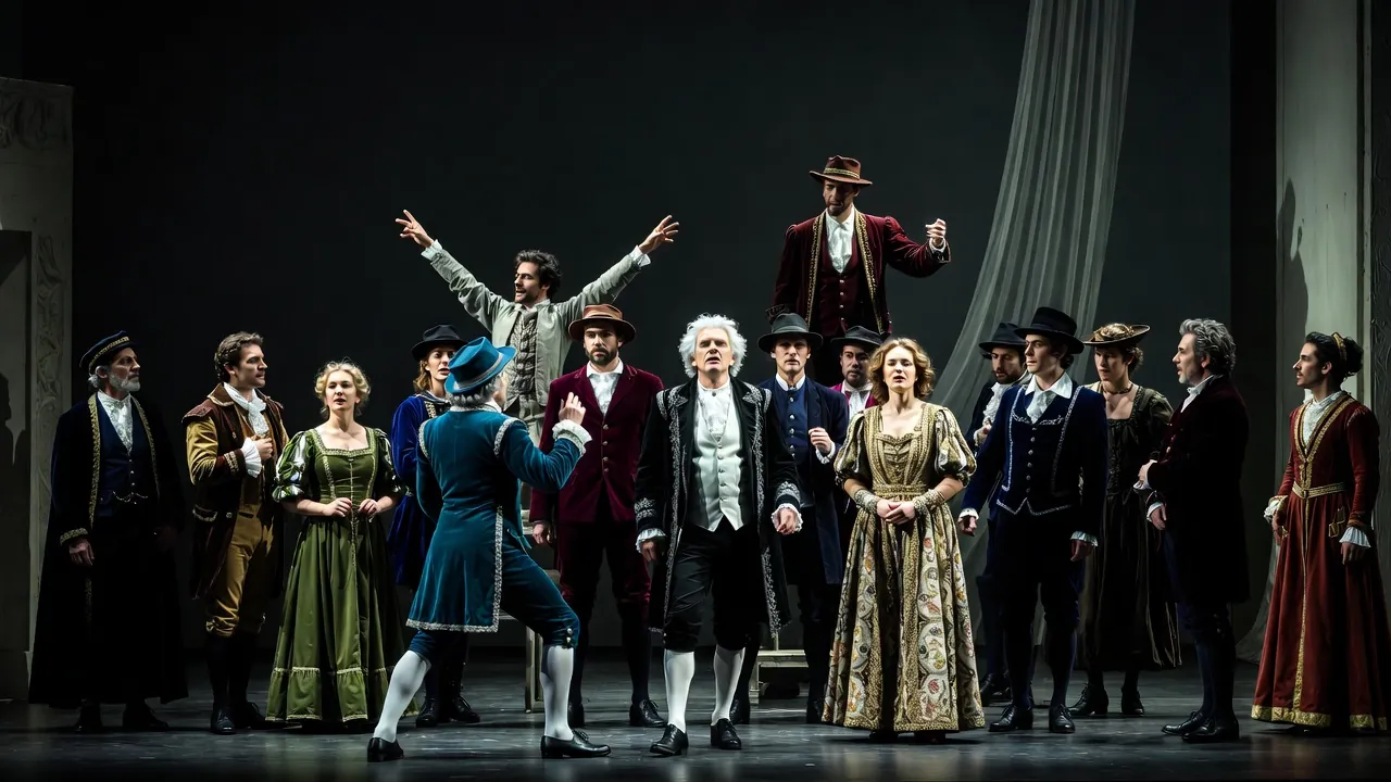 Molière au centre de la scène entouré de ses personnages