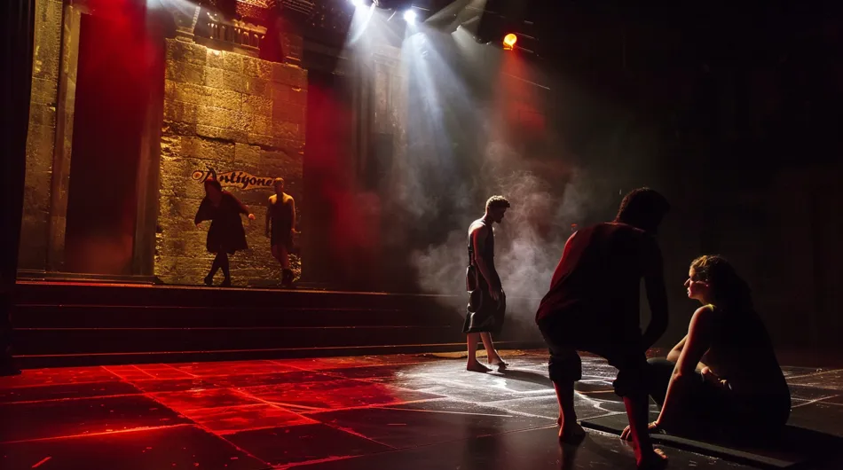 Scène dramatique de la pièce Antigone lors d'une représentation théâtrale