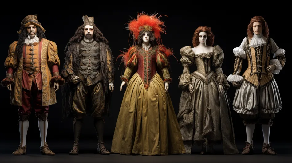 Explorez ces costumes élégants qui rendent hommage au génie de Shakespeare. Chaque habit incarne l'époque et la magie des pièces d