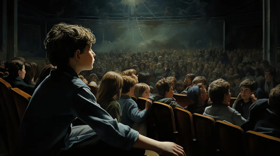 Dans cette scène empreinte d'excitation et d'émerveillement, les jeunes spectateurs sont captivés par la dernière répétition d'un 