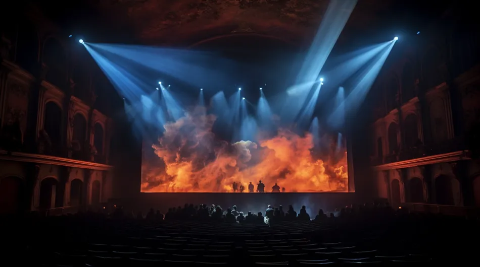 Une scène de théâtre saisissante se déploie devant nos yeux dans cette photographie.