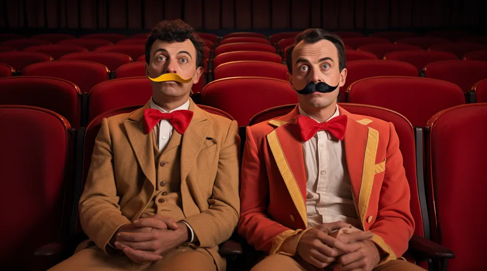Sur cette image, on découvre deux comiques illuminant une salle de théâtre avec leurs rires contagieux. Leur complicité est éviden