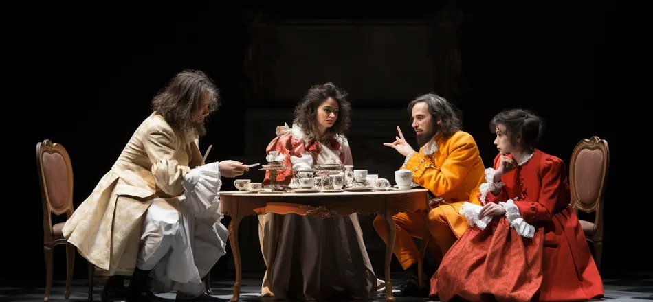Représentation visuelle d'une scène de théâtre par Molière